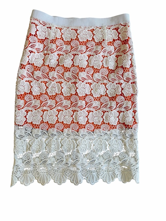Dresses & Skirts - Rebecca Minkoff Orange & White Lace Pencil Skirt Size 4
